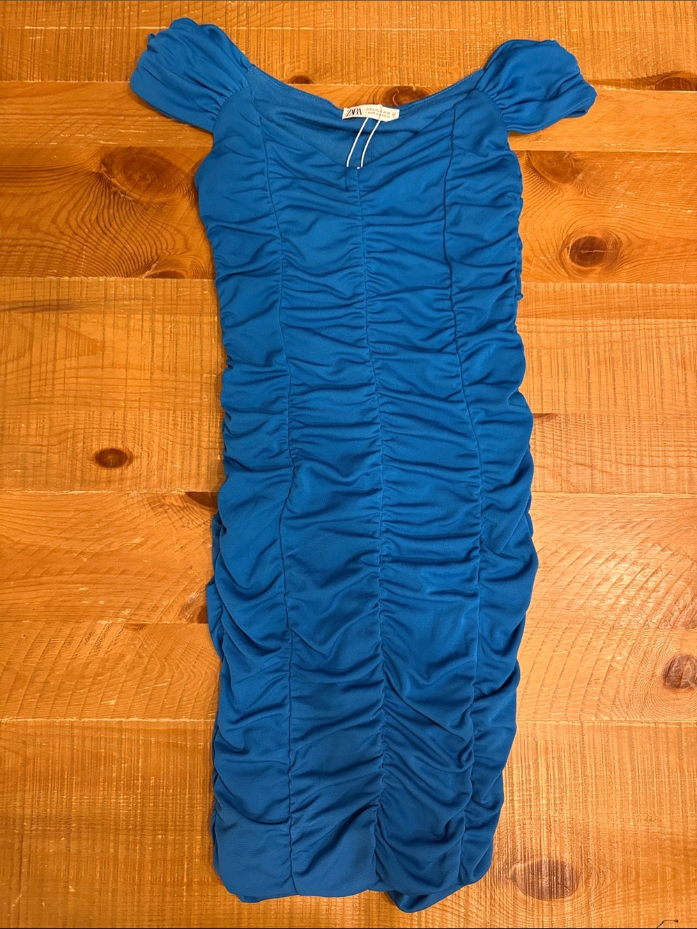 Zara Electric Blue Ruched Midi Dress